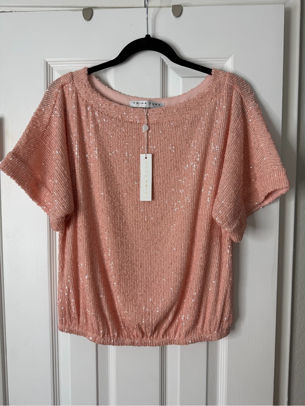 Trina Turk Sequin Short Sleeve Top - Peach